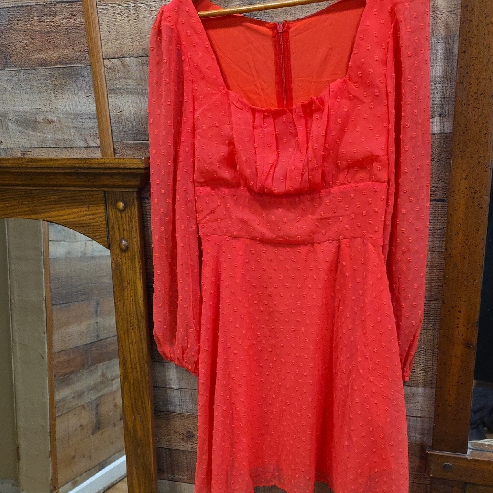 Elegant Long-Sleeve Red Dress